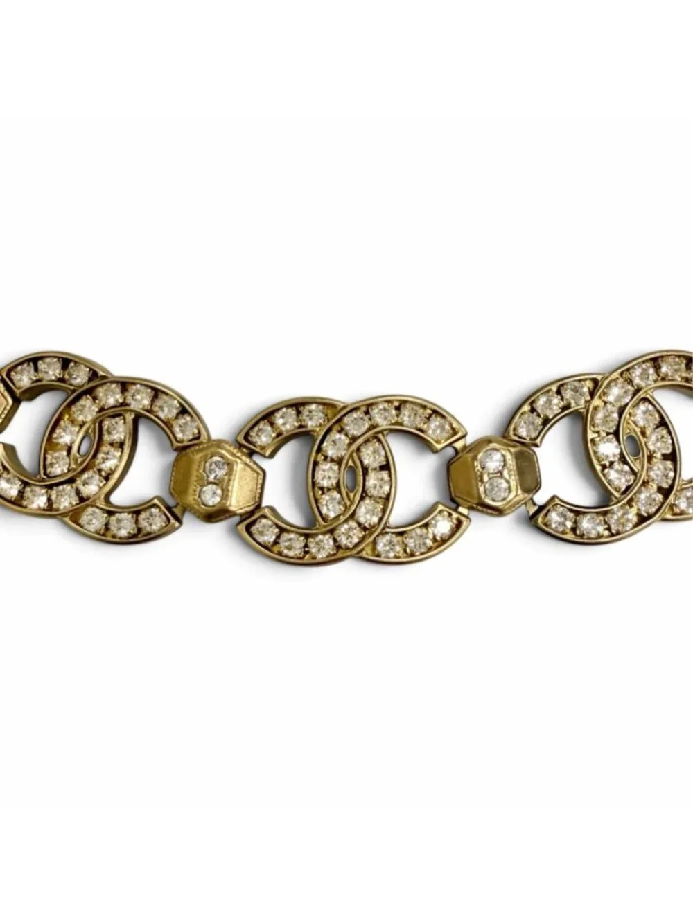 Chanel CC Logo Rhinestone Choker Necklace Gold
